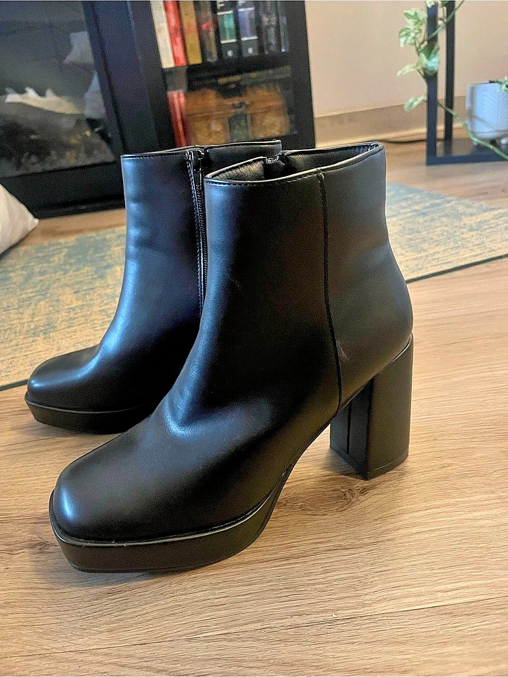 Black Platform Block Heel Ankle Boots Like New